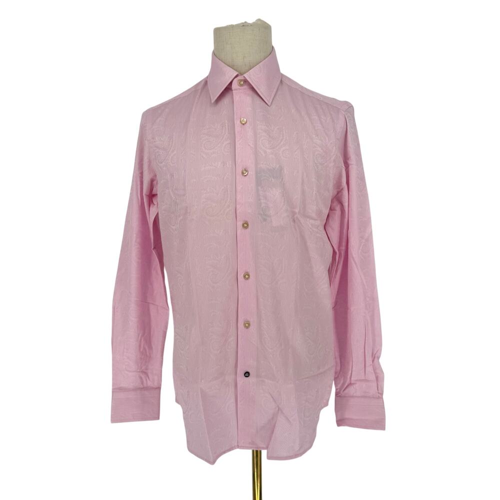 Robert Graham Button Front Shirt Long Sleeve Woven ALEC Light Pink M 15.5